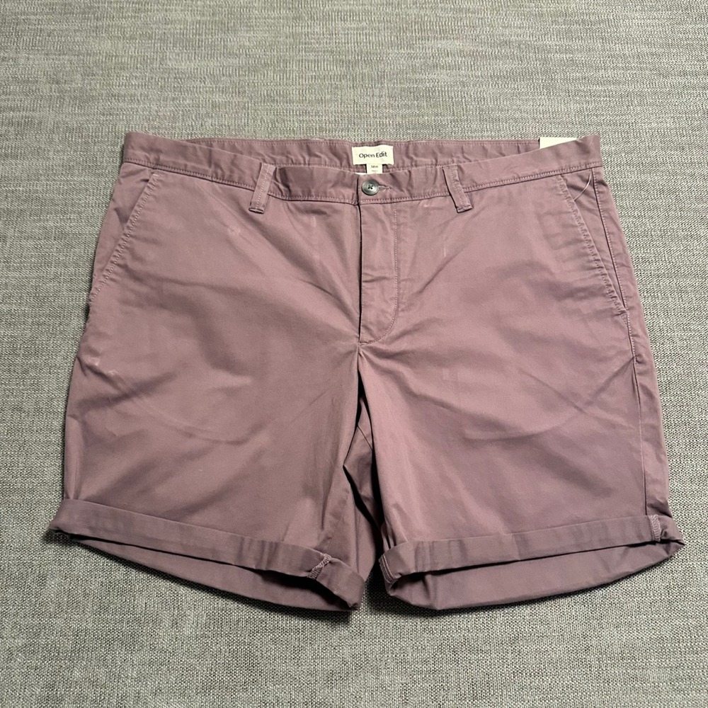 Open Edit Chino Shorts Mens 38W Mauve New Skinny Fit Stretch Cuffed Hem